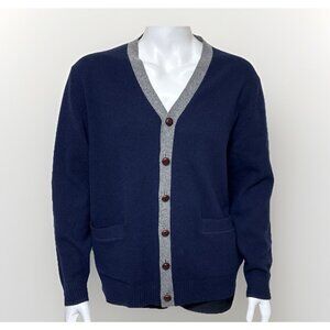 Orvis Lambswool Sweater Mens L Blue Gray Cardigan Elbow Patches Retro Grandpa